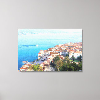 Lienzo efecto de boceto a lápiz del lago Maggiore en lien