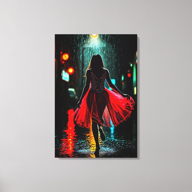 Lienzo Einsame Anmut in Rot - Frau im Regen (Anverso)