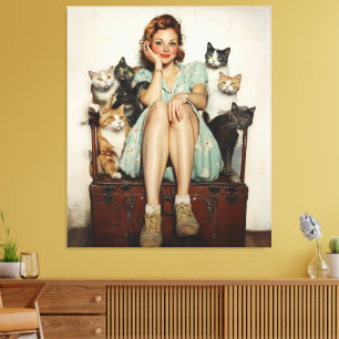 Lienzo El abrazo a las vibraciones de la dama del gato re