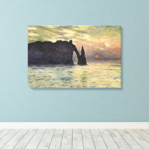 Lienzo El acantilado Etretat, puesta de sol por Claude Mo