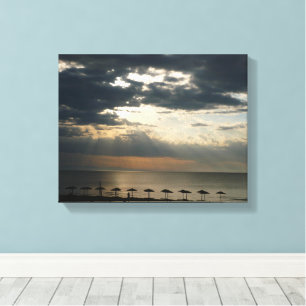 Lienzo El amanecer en la playa de Grecia. Fotografía pano