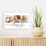 Lienzo El amor en el corazón negro guión Personalizado Co<br><div class="desc">El diseño moderno y elegante de la impresión de lienzos de arte en la pared personalizado incluye un collage de fotos de tres (3) fotos favoritas con un diseño simple y mínimo de tipografía negra de "amor" que incluye detalles florecientes y cardíacos. Se pueden modificar los colores blanco y negro....</div>