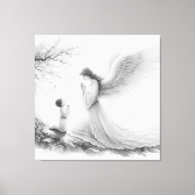 Lienzo El ángel de la guarda reza con el niño (Anverso)