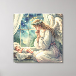 Lienzo el ángel de la guarda reza junto a la cuna del beb