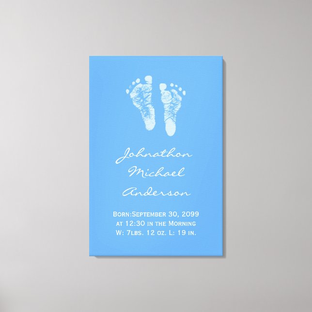 Lienzo El anuncio de nacimiento de un niño bebé azul (Anverso)