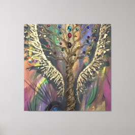 Lienzo El árbol divino de la vida alas celestiales y joya