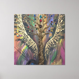 Lienzo El árbol divino de la vida alas celestiales y joya
