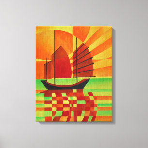 Lienzo El barco basura en el mar de Green Cubist Abstract