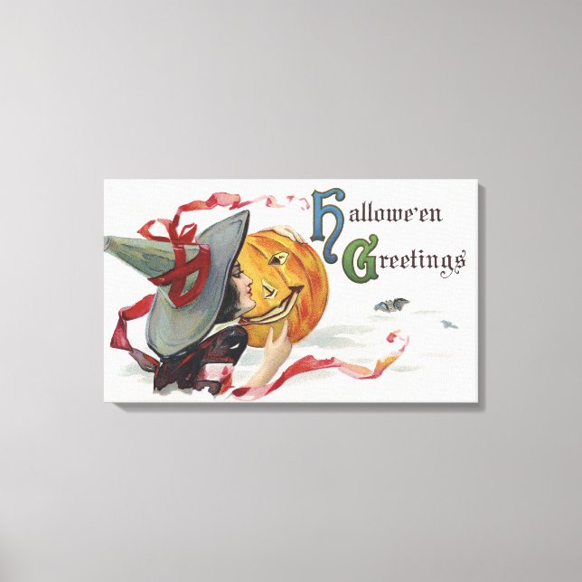 Lienzo El Beso de la Bruja: una Calabaza de Halloween (Anverso)