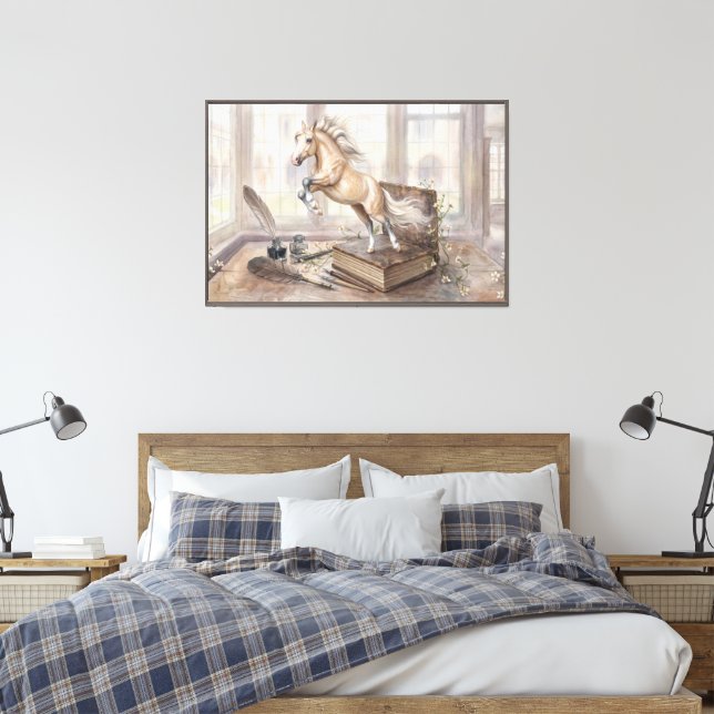 Lienzo El caballo erudito saltando de un libro (Insitu(Dormitorio))