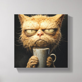Lienzo El café matutino de un gato gruñón