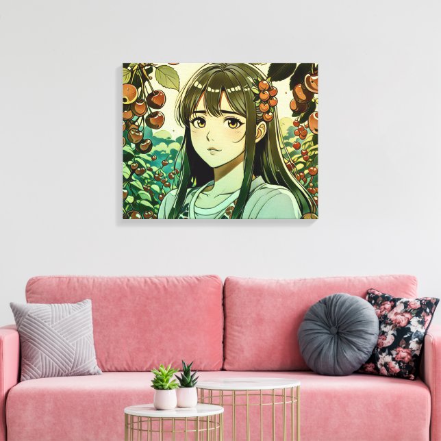 Lienzo El chica con frutas de cerezo - ilustracion modern (Insitu (Sala de estar))