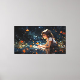Lienzo El Chica y el estanque mágico del pez dorado