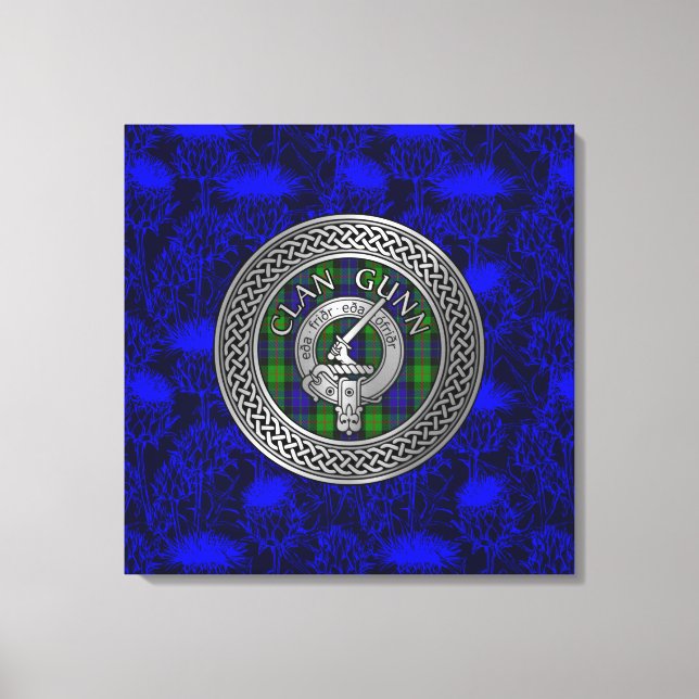 Lienzo El clan Gunn Escudo y Tartan Knot en Thistle (Anverso)
