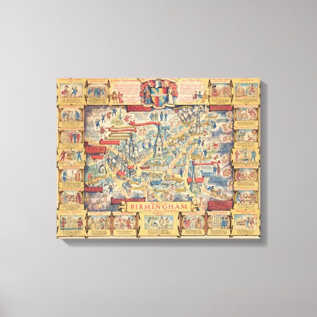 Lienzo El corazón de Birmingham, mapa de Inglaterra (Anverso)