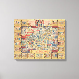 Lienzo El corazón de Birmingham, mapa de Inglaterra