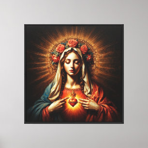 Lienzo El Corazón de la Virgen con Rosas -Resplandor de l