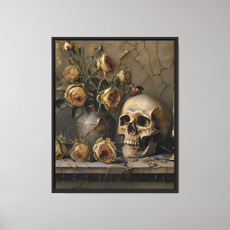 Lienzo El cráneo olvidado - Pintura de aceite gótico vint
