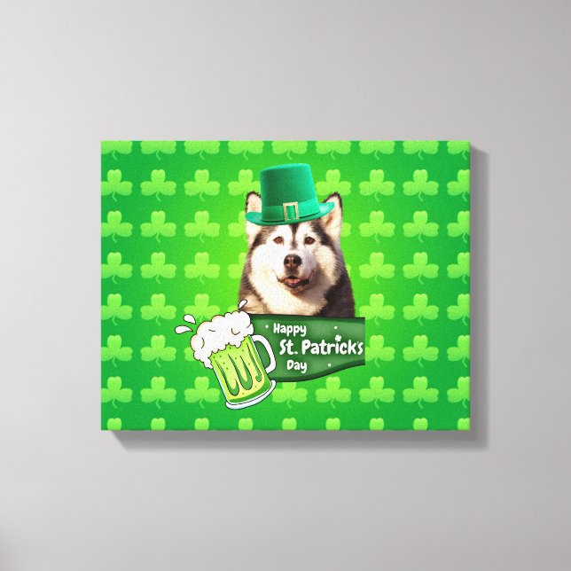 Lienzo El delicioso Gorra siberiano Husky Dog St. Patrick (Anverso)