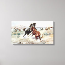 Lienzo El desafío (caballos luchando en el oeste estadoun
