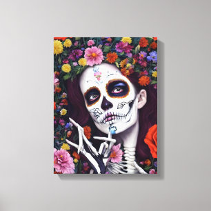 Lienzo El Día de los Muertos AI Generado Canvas Stretched