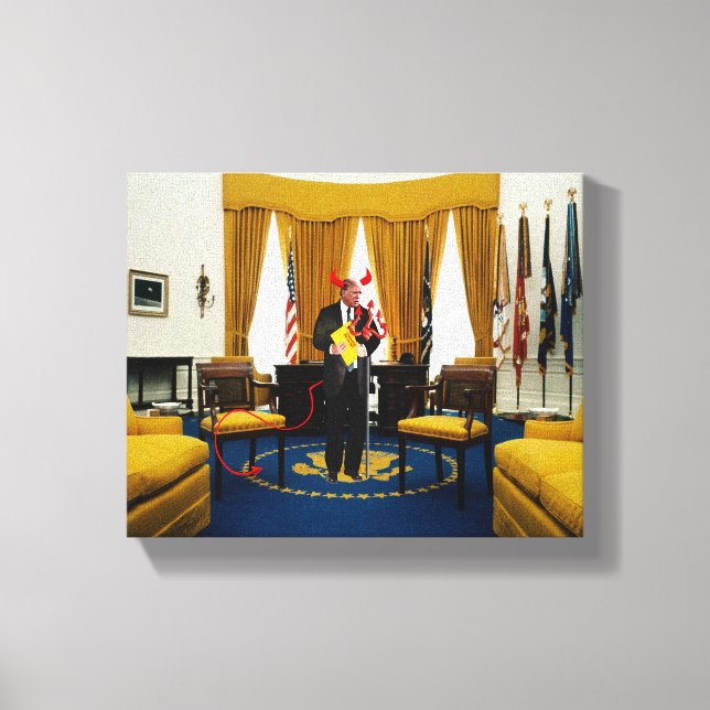 Lienzo El diablo Donald Trump robando documentos impresos (Anverso)