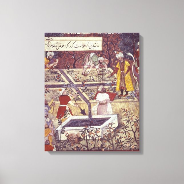 Lienzo El emperador Babur y su plan arquitectónico (Anverso)