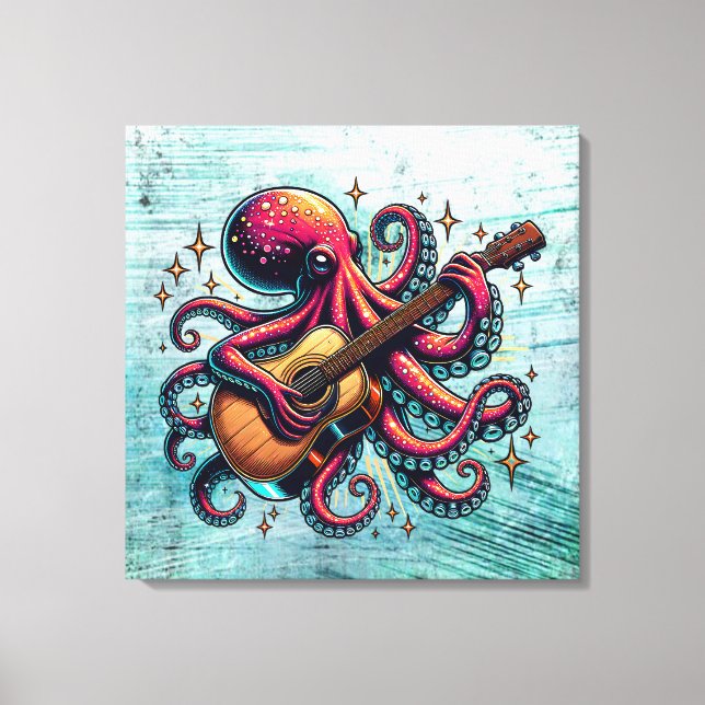 Lienzo El extraño Octopus Personalizado tocando la guitar (Anverso)