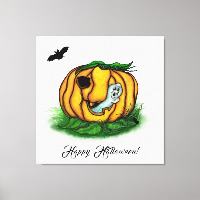 Lienzo El Fantasma de Halloween, Murciélago, Fantasma y A (Anverso)