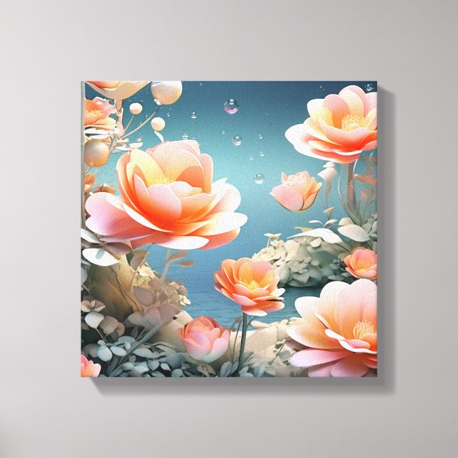 Lienzo El florecimiento de los lirios de agua con burbuja (Anverso)