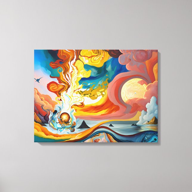 Lienzo El fuego golpeó el bit de agua (Anverso)