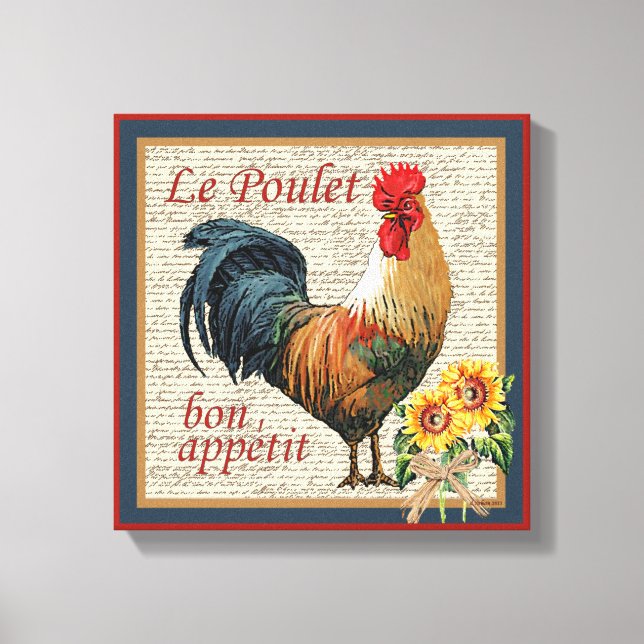 Lienzo El gallo de campo francés Le Poulet y Bon Appetit (Anverso)
