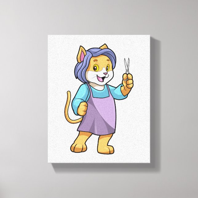 Lienzo El gato como peluquero con tijeras (Anverso)