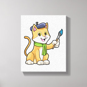 Lienzo El gato como pintador con pincel y bufanda