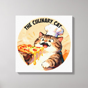 Lienzo El gato culinario con Chef Gato Pizza sosteniendo