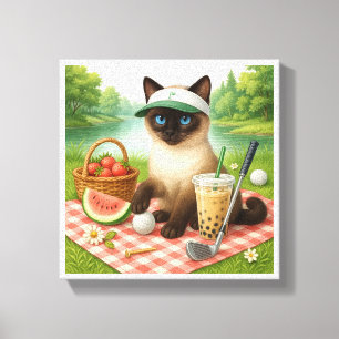 Lienzo El gato golfer es picnic en el jardín