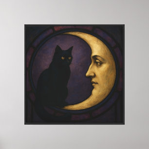 Lienzo El gato negro y la luna tranquila