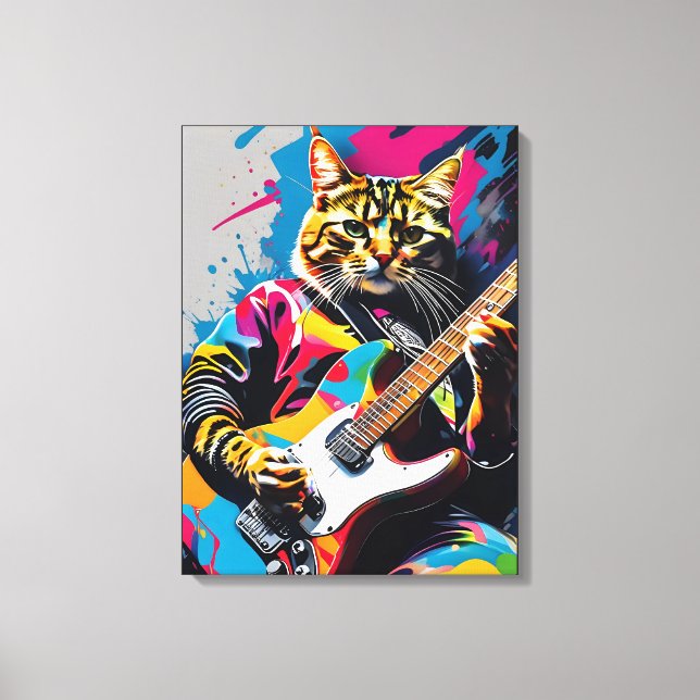 Lienzo El gato toca la guitarra, el graffiti de rock (Anverso)