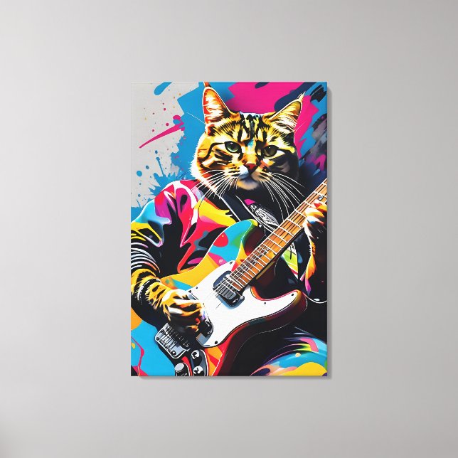 Lienzo El gato toca la guitarra, el graffiti de rock (Anverso)