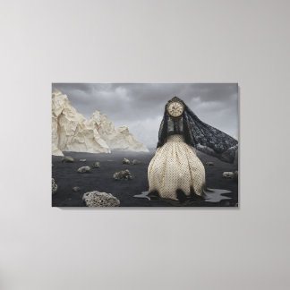 Lienzo El Guardián del Tiempo Velado: Paisaje Surrealista