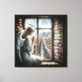 Lienzo El hermoso Ángel de la Guardia y el casco antiguo 