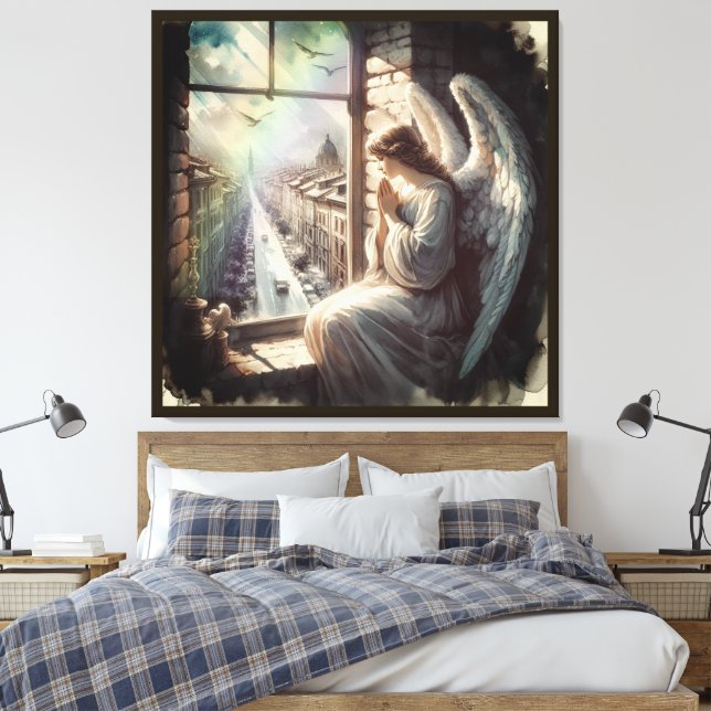 Lienzo El hermoso Ángel de la Guardia y el casco antiguo  (Insitu(Dormitorio))