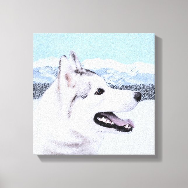 Lienzo El Husky Siberiano (Plata y Blanco) Pintura de art (Anverso)