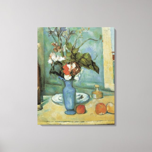 Lienzo El jarrón azul (Flores y frutas) de Paul Cézanne (Anverso)