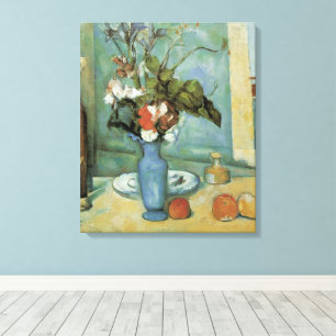 Lienzo El jarrón azul (Flores y frutas) de Paul Cézanne