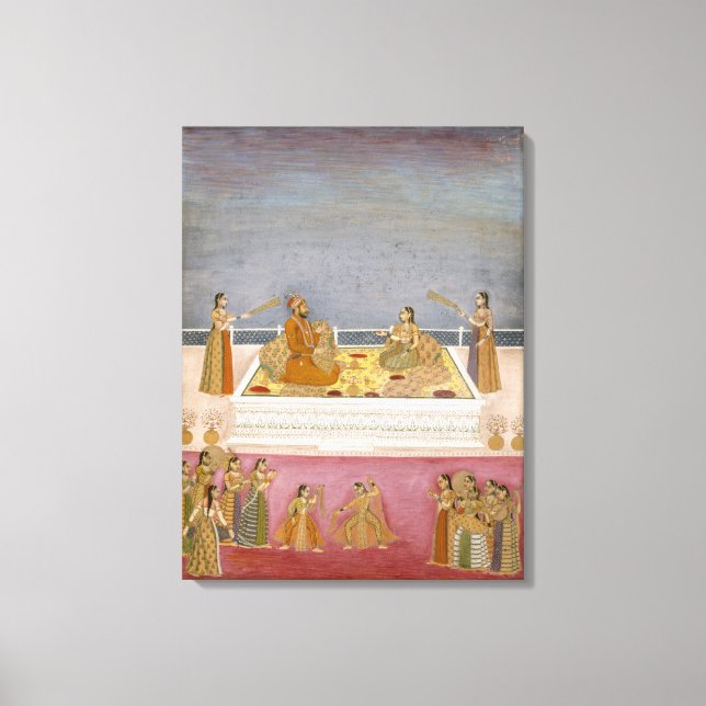 Lienzo El joven emperador mogol Muhammad Shah en una naut (Anverso)