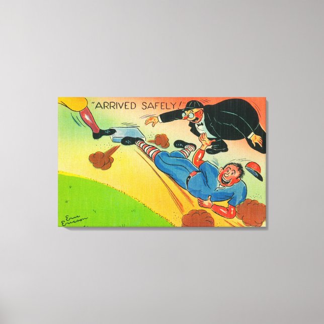 Lienzo El jugador de béisbol se desliza a la base, llega (Anverso)