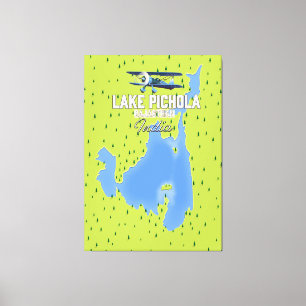 Lienzo el lago Pichola, mapa de afiches de viajes de la I