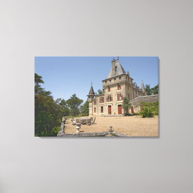 Lienzo El magnífico Chateau de Pressac y jardín (Anverso)