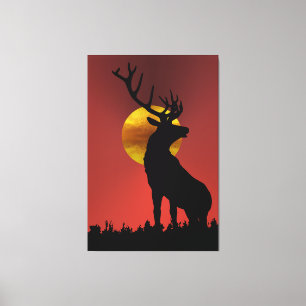 Lienzo El majestuoso ciervo de cuerno al sol dorado